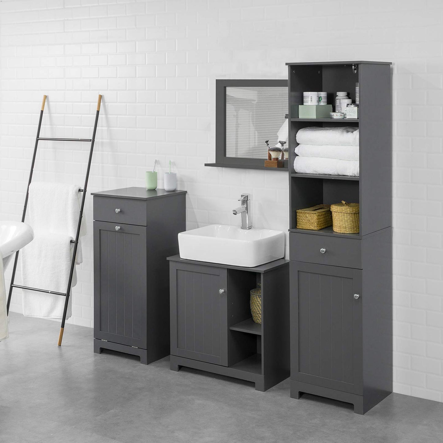 Haotian Bathroom Laundry Basket, Laundry Cabinet, Bathroom Hidden Laundry Hamper Cabinet, Clothes Basket, Grey, BZR21-DG