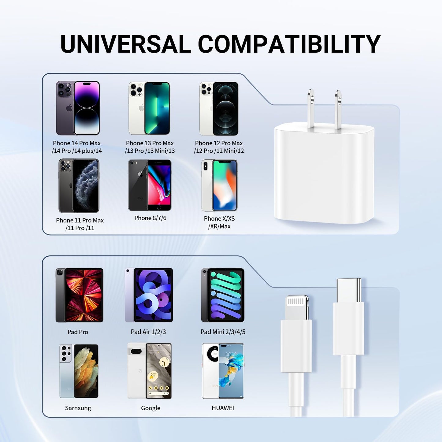 i Phone Charger Fast Charging 10 FT, 3-Pack 20W PD USB C Charger Block with i Phone 14 13 Charger Cable 10 Foot, Compatible with iPhone 14 Pro/13Pro Max/12/11Pro/Mini - White