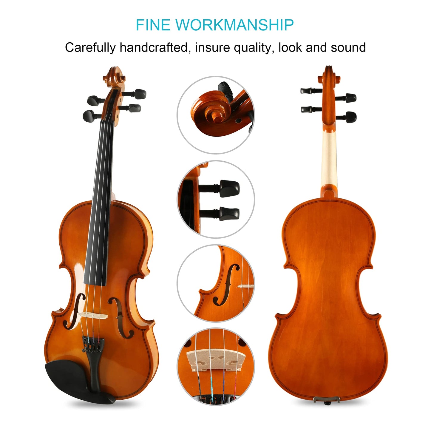 DEBEIJIN Adults Kids Violin - Premium Violin for Kids Beginners - Ready To Play 4/4 Violin - Handcrafted Student Beginner Violin