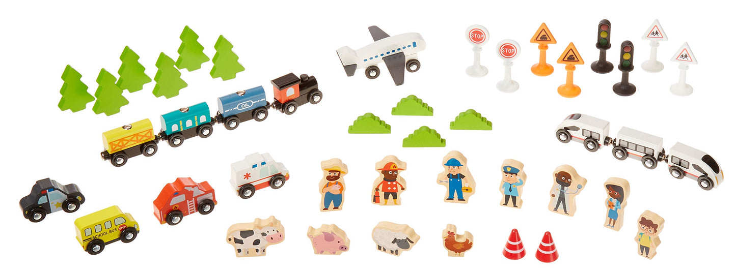 120-Piece Wooden Train Set by Amazon Basics
