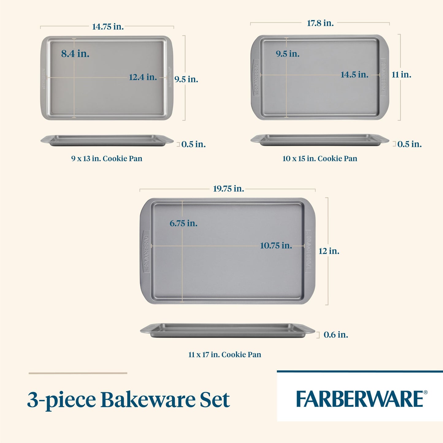 3-Piece Farberware Nonstick Cookie Pan Set
