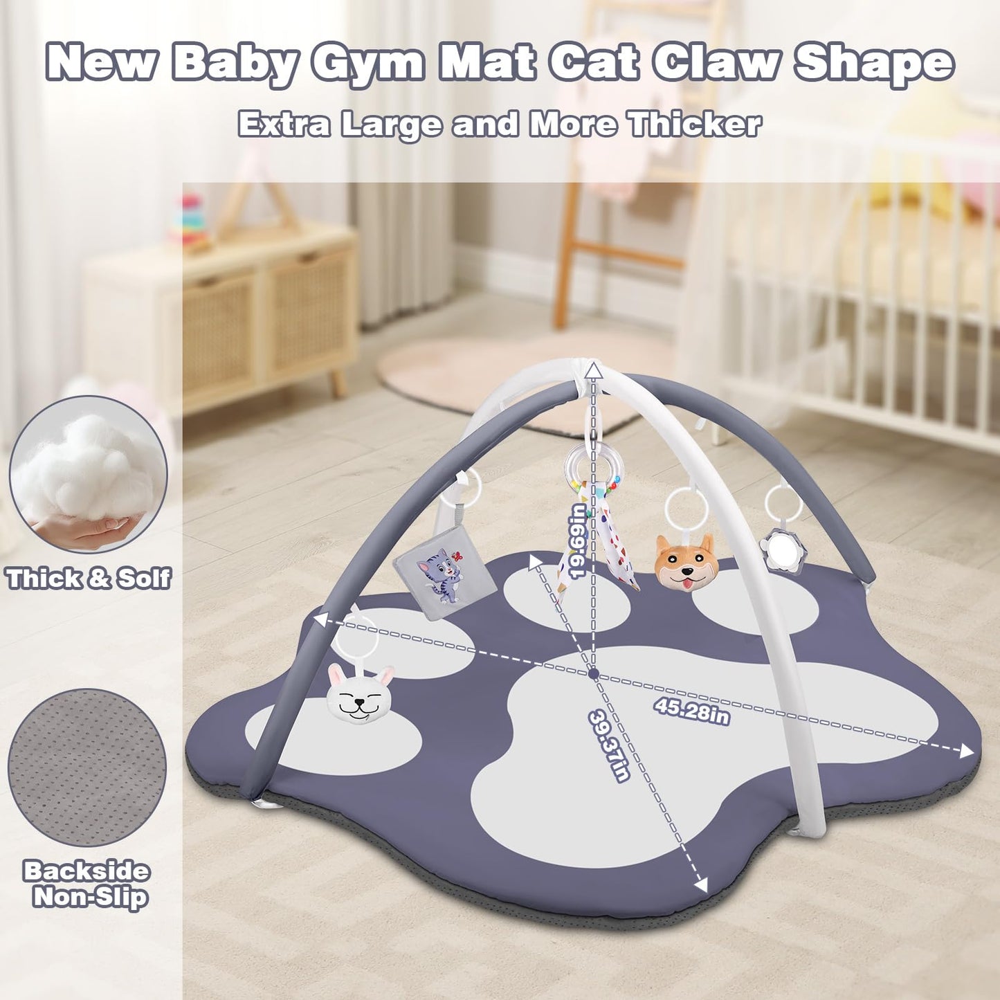 Oversized Cat-Shaped Baby Play Mat with Toys