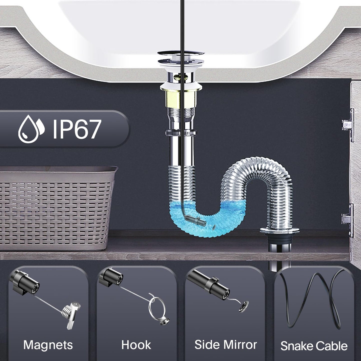Endoscope Camera with Light Borescope 2K HD Digital Inspection Camera 32GB Card 8 LED Lights 16.5FT Snake Camera Helpful Tool for Pipes and Hard-to-Reach Areas