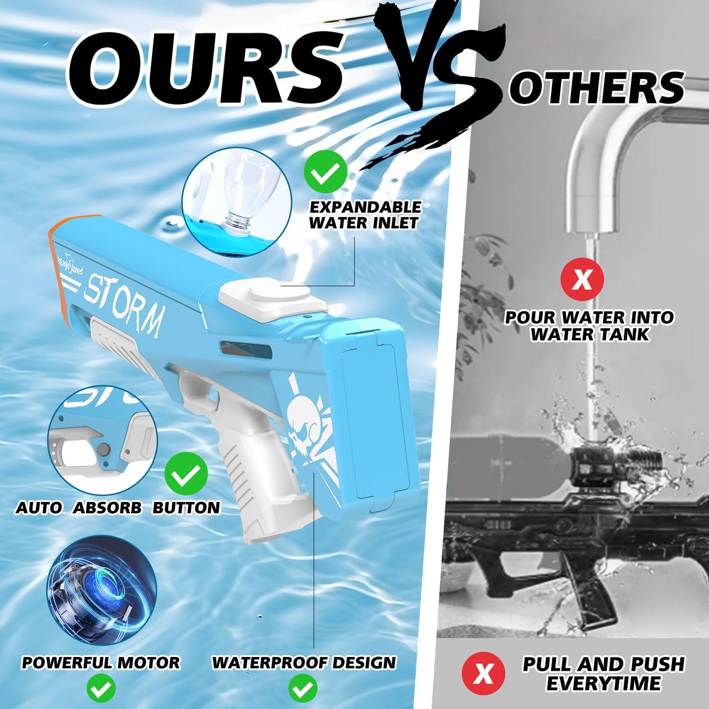 EagleStone Electric Water Gun Squirt Gun for Adults Kids Ages 8-12, Automatic Super Powerful Soaker Water Guns 33FT Long Range, Auto Absorption Modular Battery Powered, Summer Pool Outdoor Game Toys