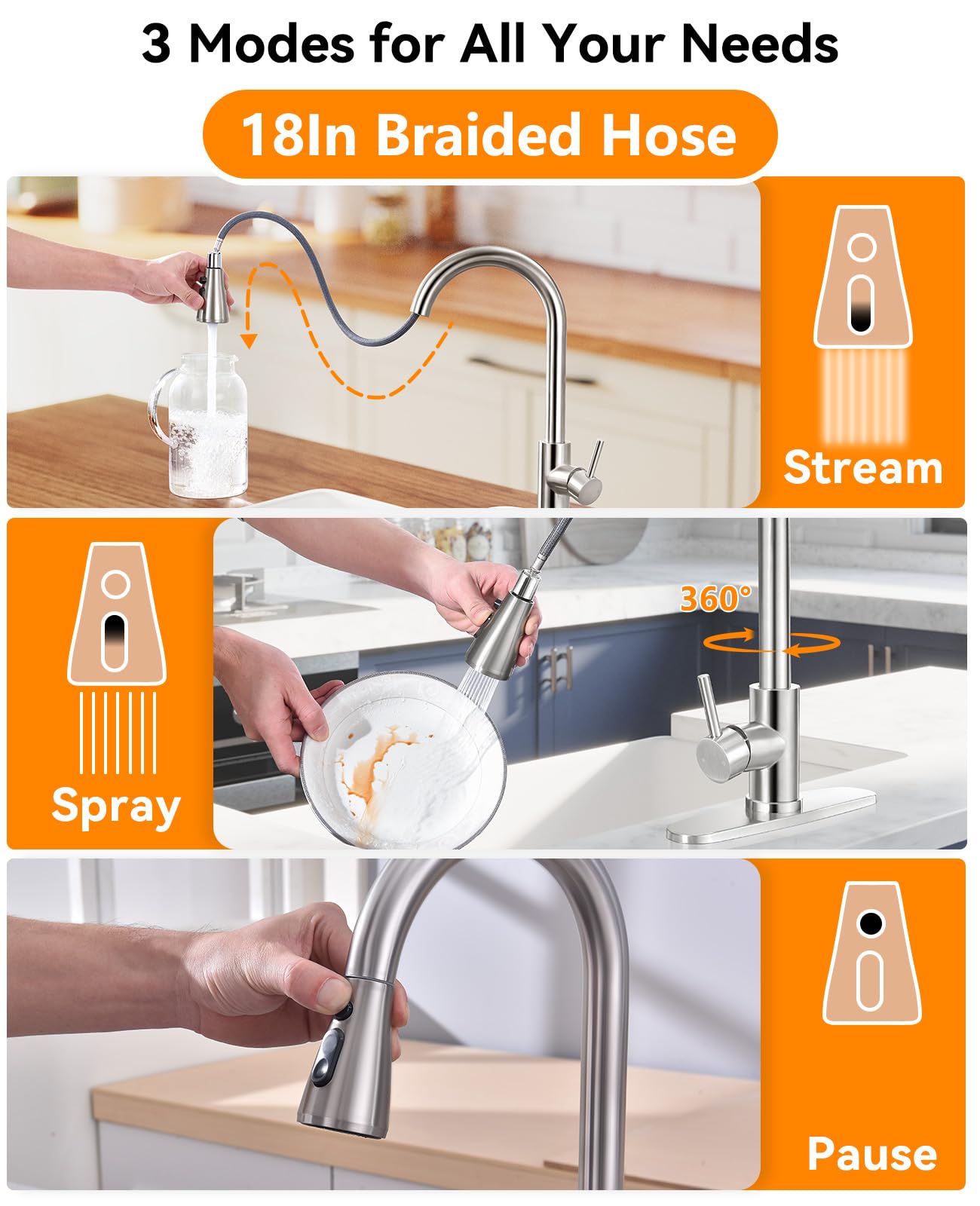 Jafeton Modern Kitchen Faucet with Pull Down Spout