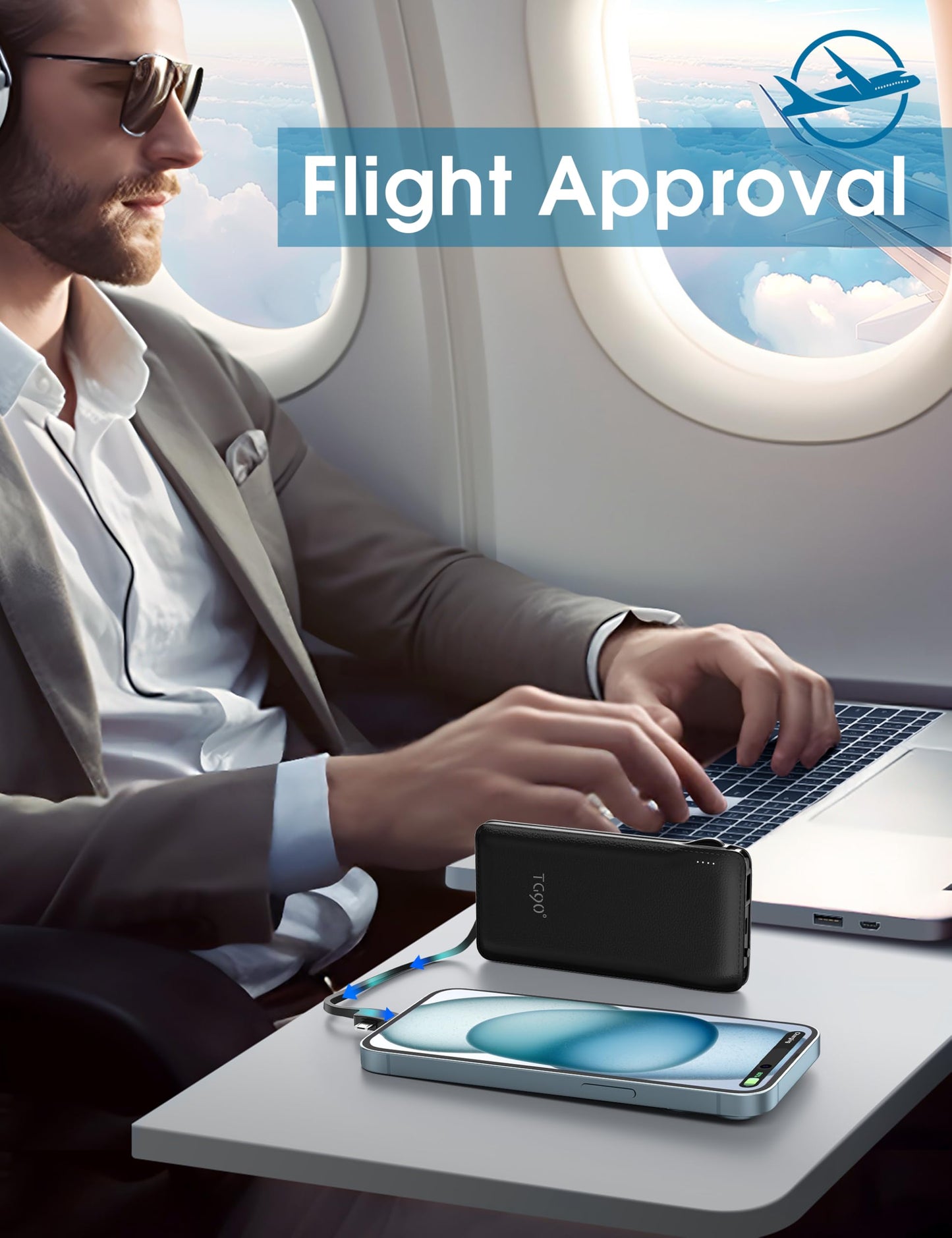 10000mAh Portable Charger with Built-in Plug