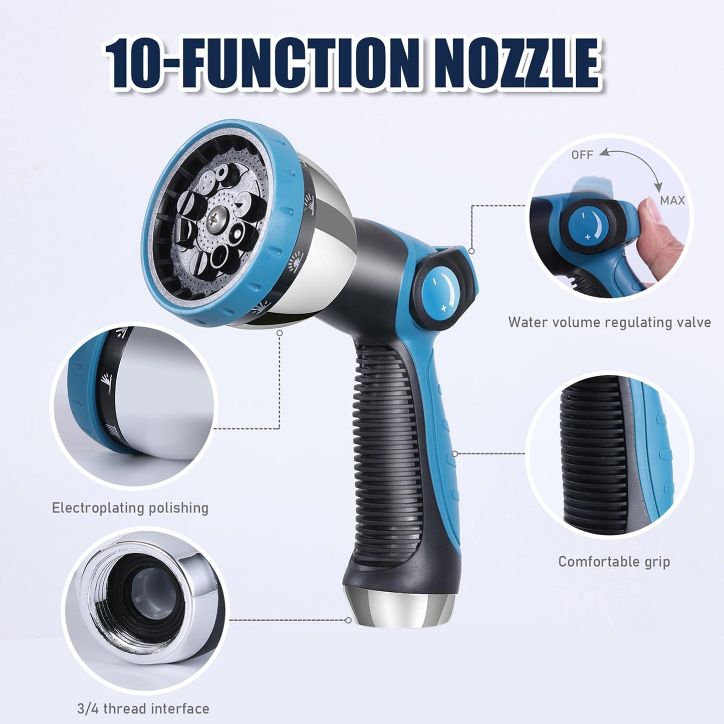 50FT Metal Garden Hose with Nozzle