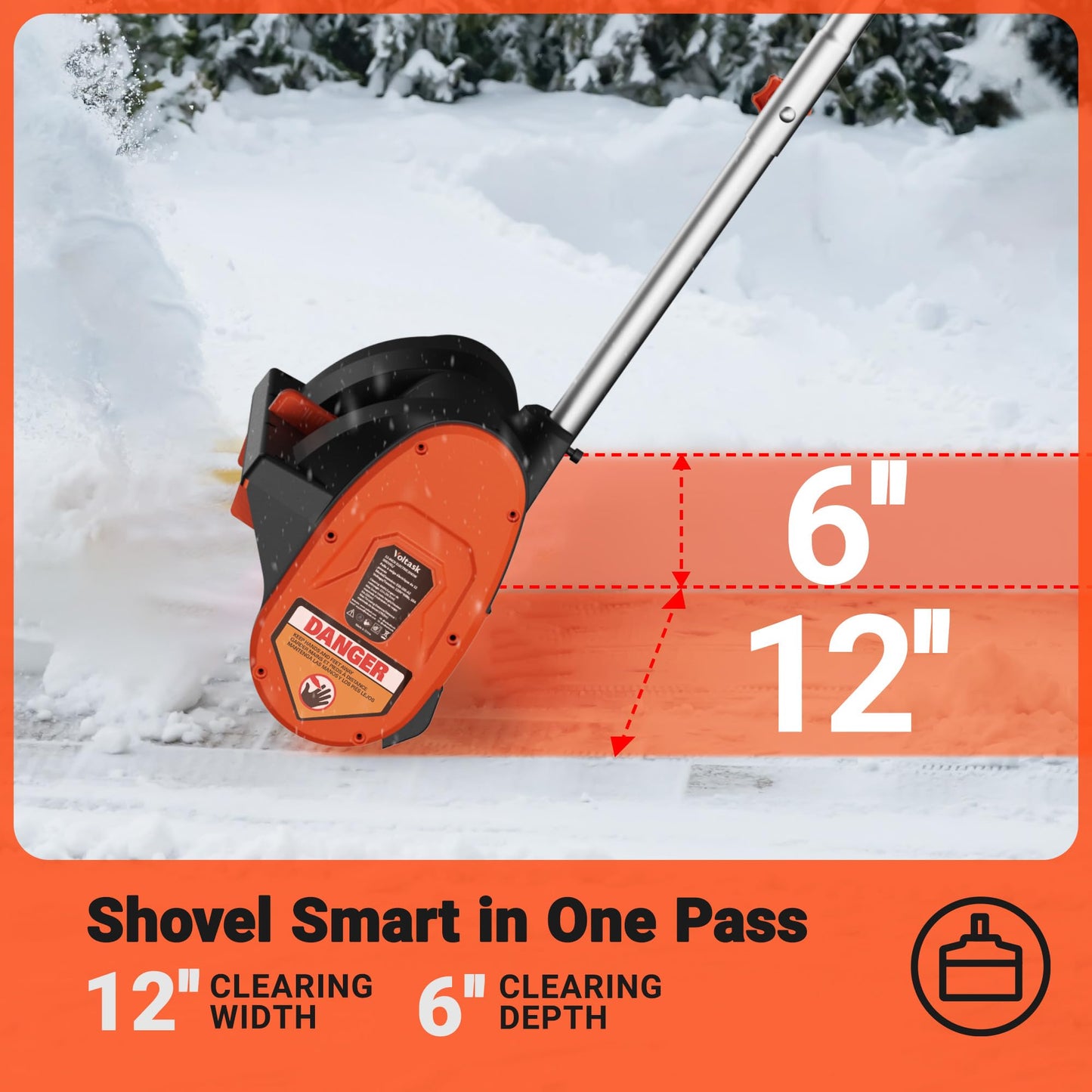 VOLTASK 12-Inch Electric Snow Blower, 10 Amp