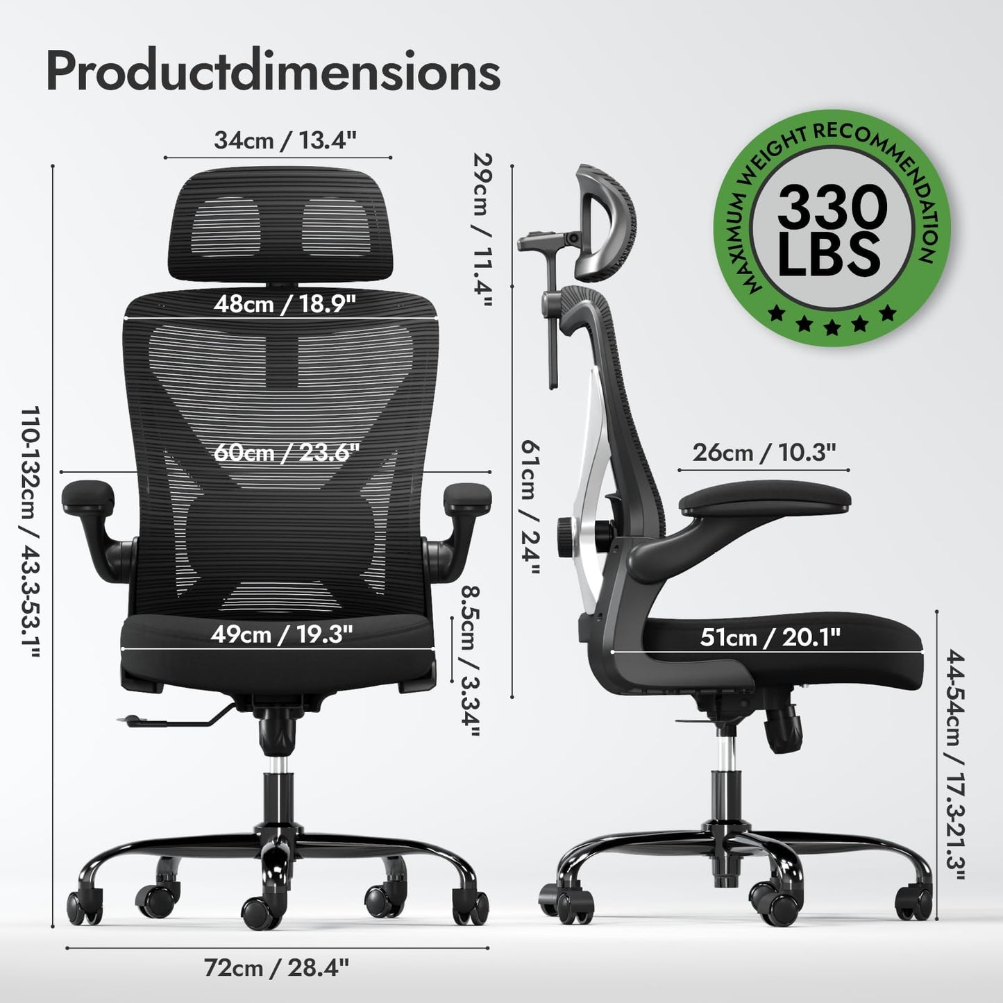 Ergalithic Ergonomic Office Chair - X-Shaped Computer Desk Chair Comfy, Gaming Chair, Office Chair with Lumbar Support, Mesh Office Chairs with Headrests, Desk Chair for Long Hours (Black Silver)