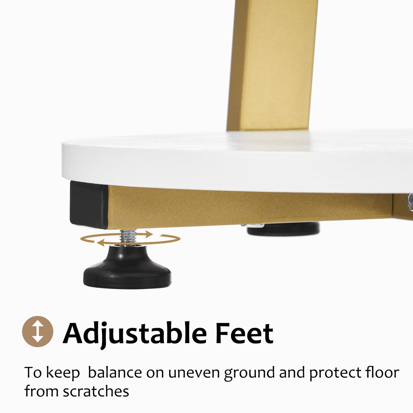 BEWISHOME Round End Table Side Table with Metal Frame, Accent Bedside Table Nightstand with 3-Tier Shelves, Small Table for Living Room Bedroom Couch Table Small Coffee Table White Gold KTZ41M