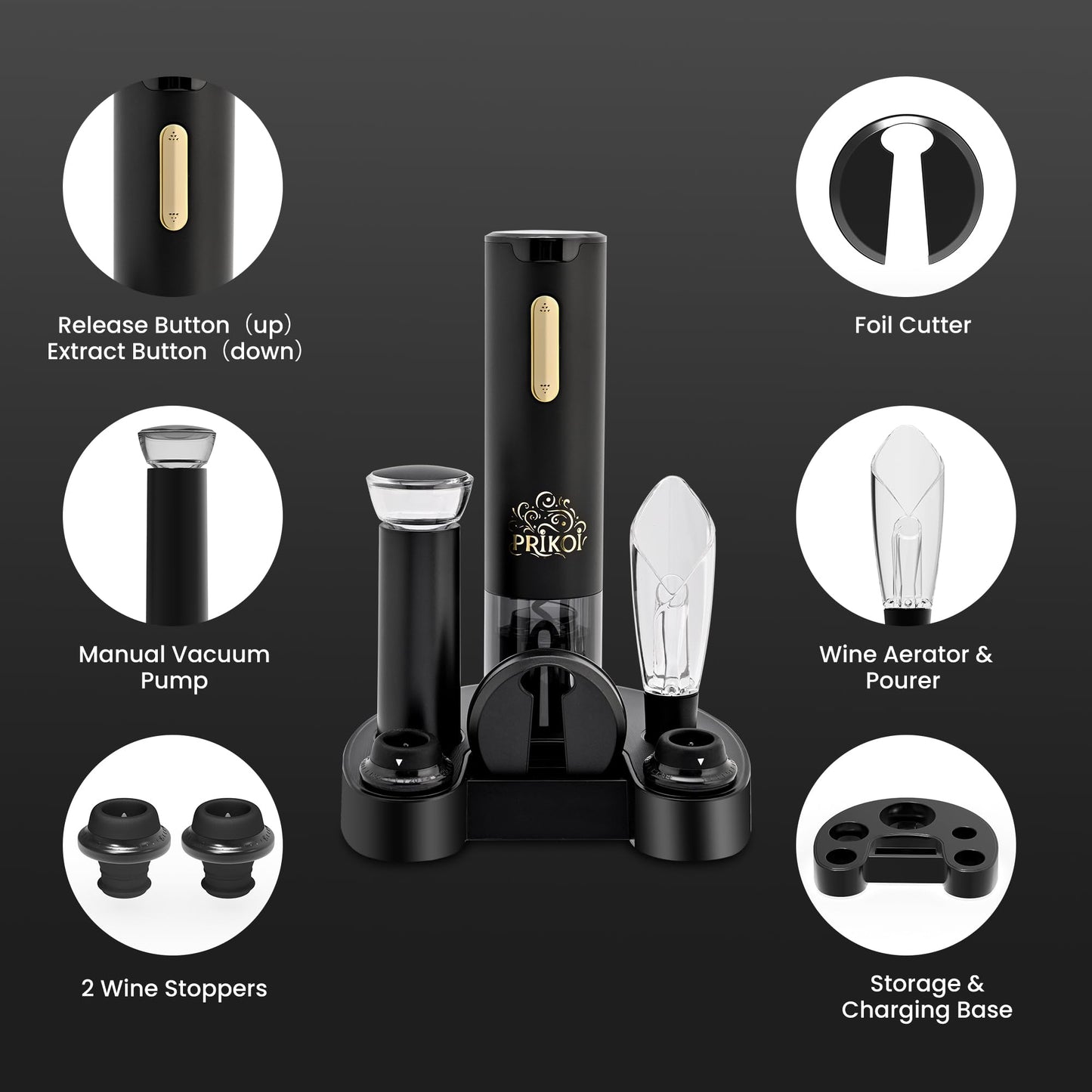 Electric Wine Opener Set with Aerator & Pourer