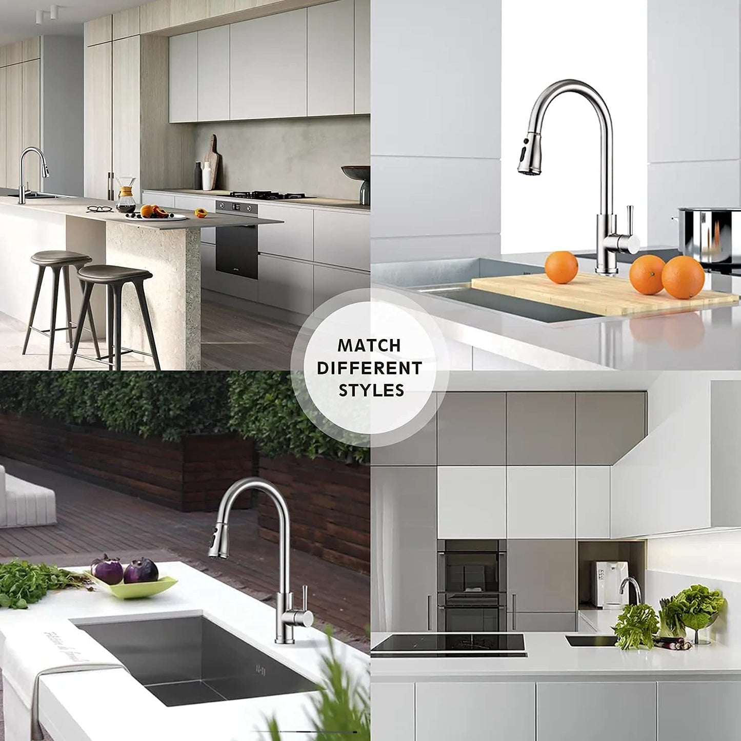 GUUKAR Kitchen Faucet with Pull Down Sprayer Brushed Nickel Stainless Steel Single Handle Modern Kitchen Sink Faucet with Deck Plate