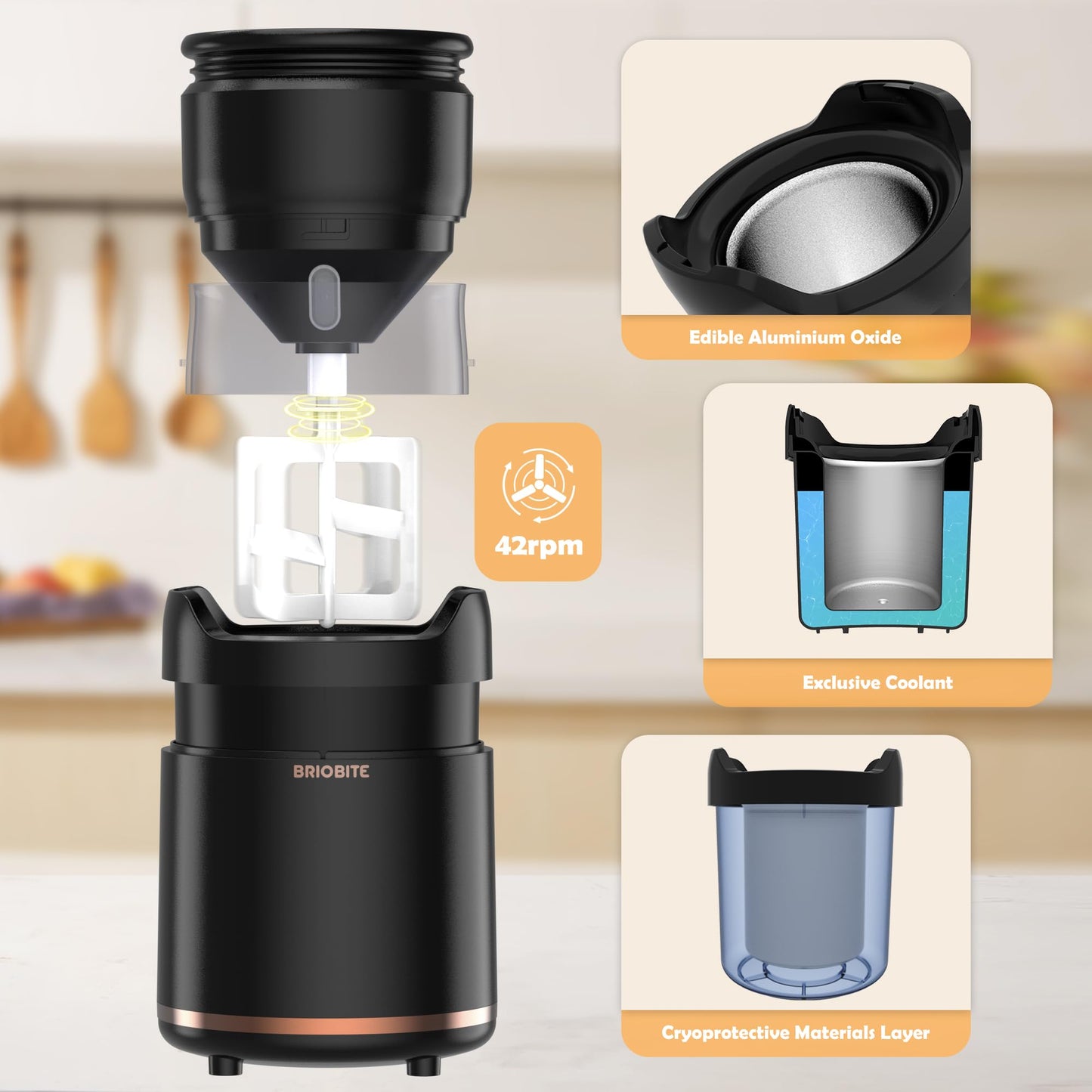 BRIOBITE Rechargeable Electric Ice Cream Maker
