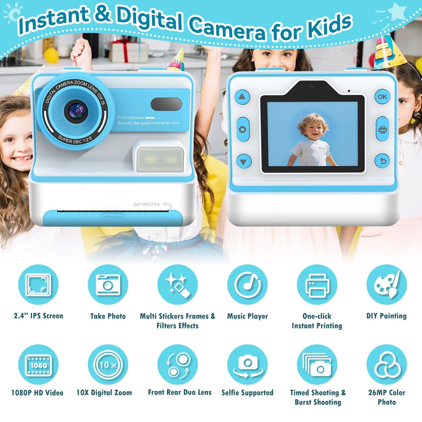 Instant Print Camera for Kids with Accessories