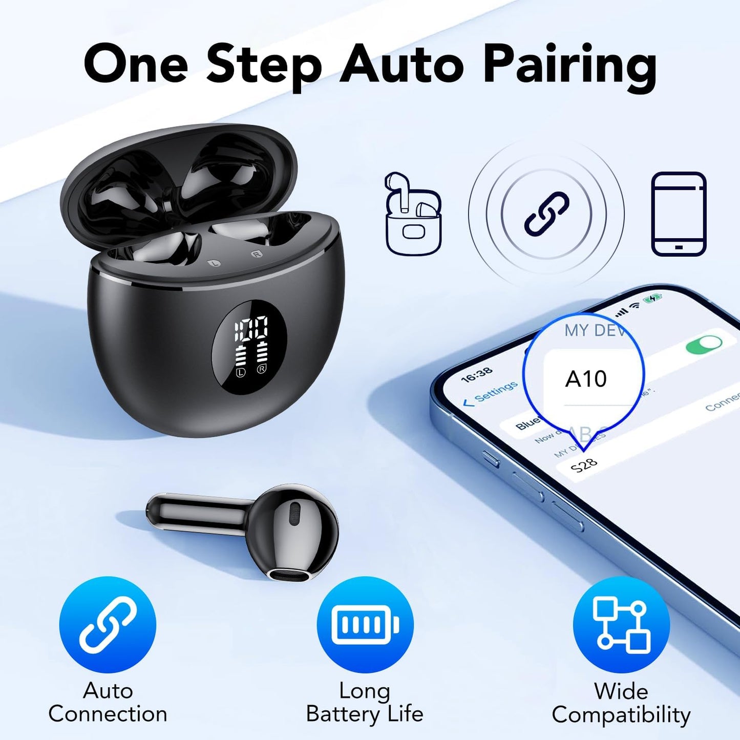 Wireless Earbuds with Deep Bass and Noise Cancelling