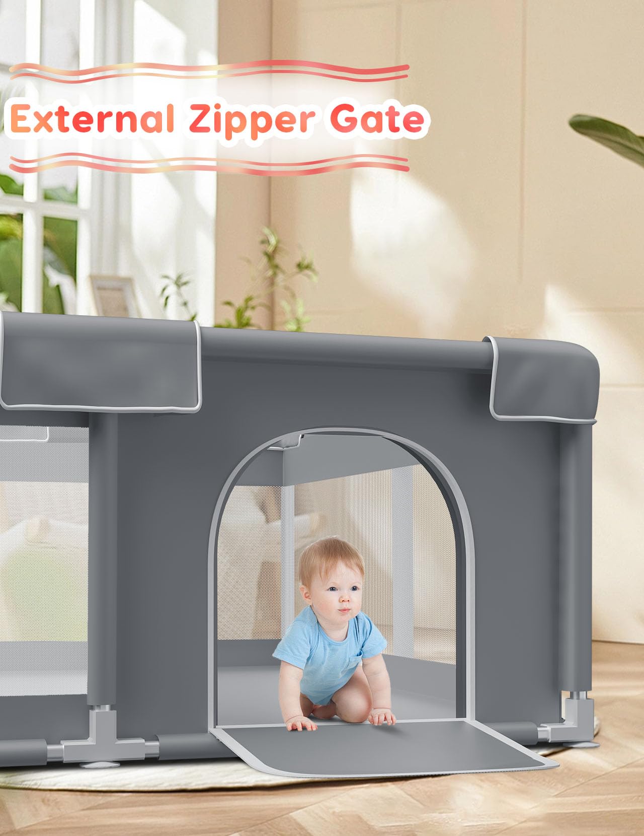 Baby Playpen Baby Play Pen for Babies and Toddlers Safe Anti-Fall Baby Play Yards Indoor & Outdoor Sturdy Safety Baby Activity Center with Soft Breathable Mesh Baby Fence 50×50 Inch