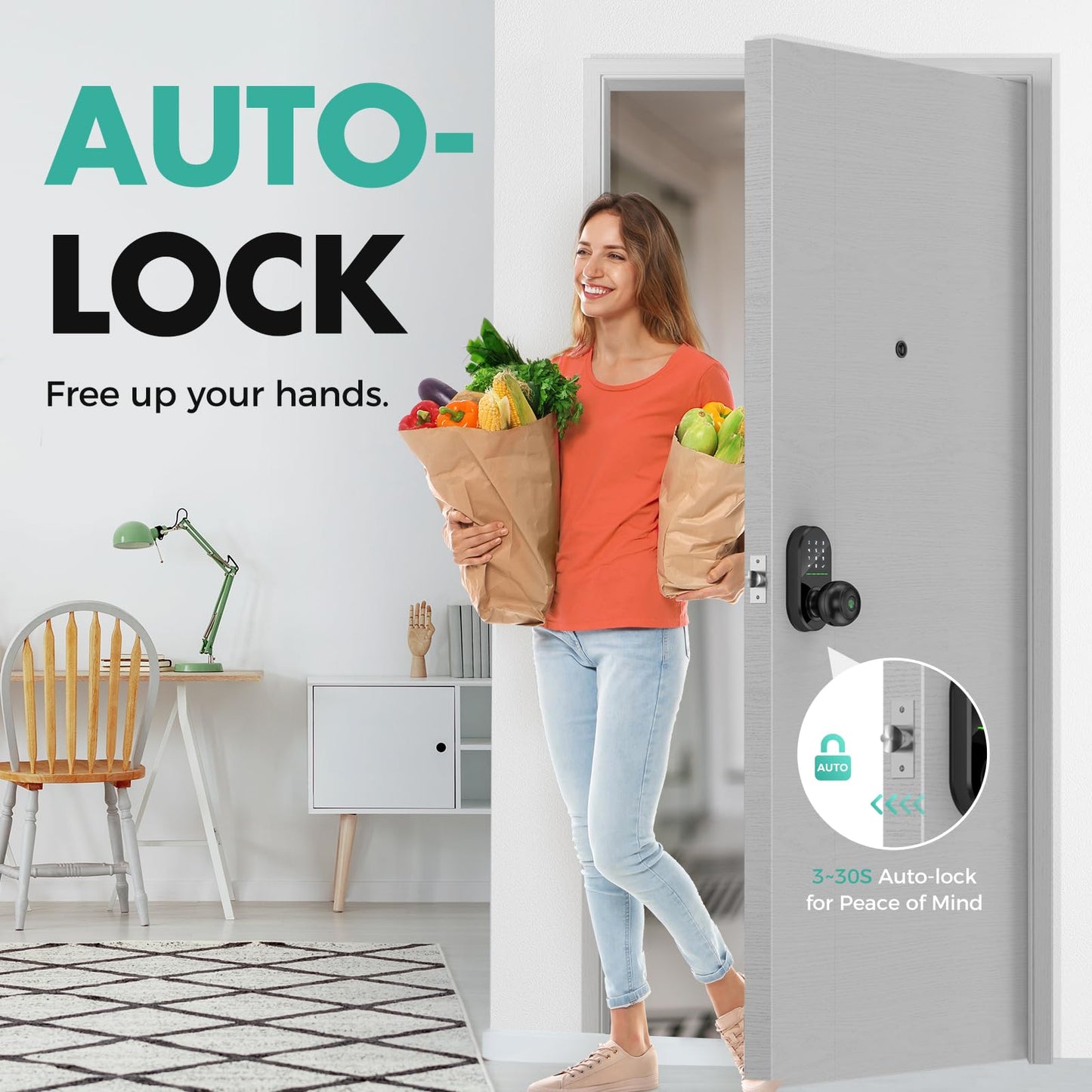Keyless Fingerprint Smart Door Lock with Knob