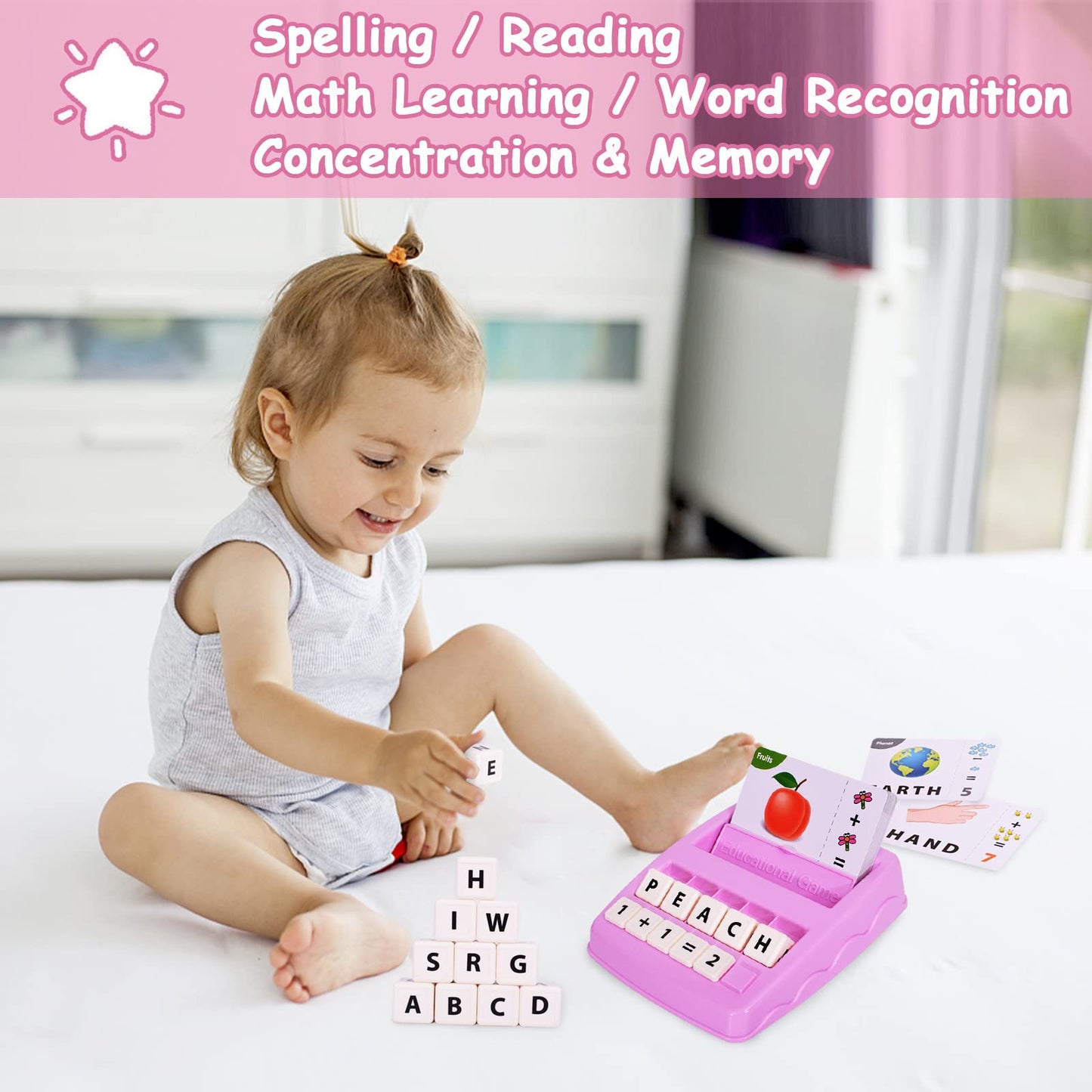 DEGIDEGI Educational Toys for Kids Ages 3-8, Matching Letter Spelling Game ABC Learning, Easter Children’s Day Halloween Xmas Birthday Party Gifts for 3 4 5 6 7 8 Year Olds Girls Pink