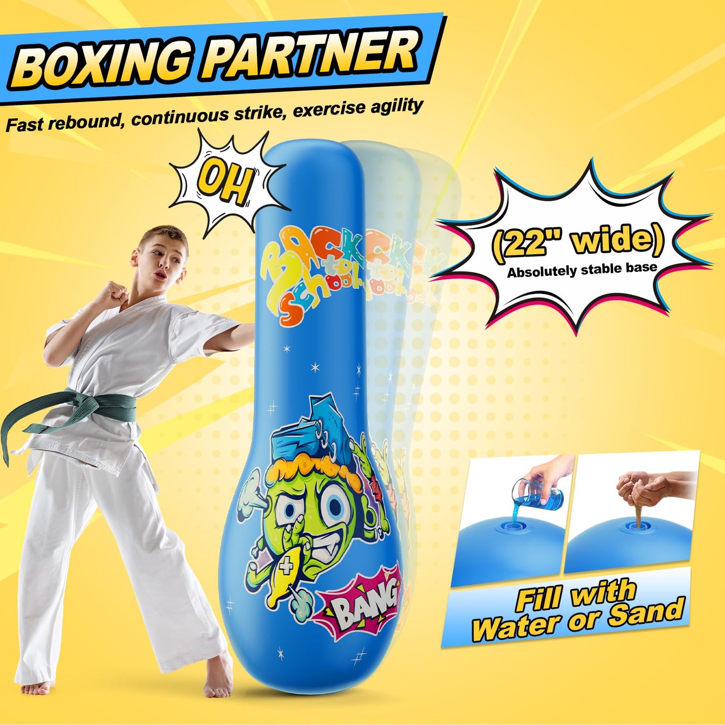 Inflatable Kids Punching Bag for Ages 3-12