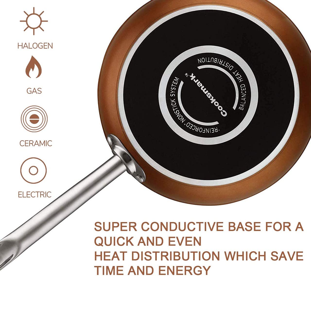 Cook Code 10-Piece Pots and Pans, White Ceramic Nonstick Copper Finish Cookware Set with Lids— Oven Suitable Dishwasher Suitable PFOA/PTFE Free