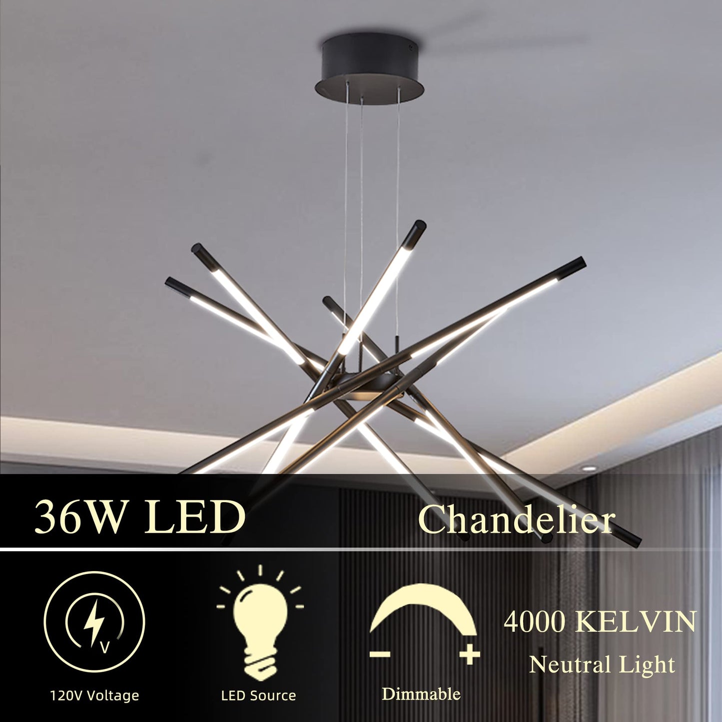 Dimmable Black Sputnik Ceiling Light Fixture