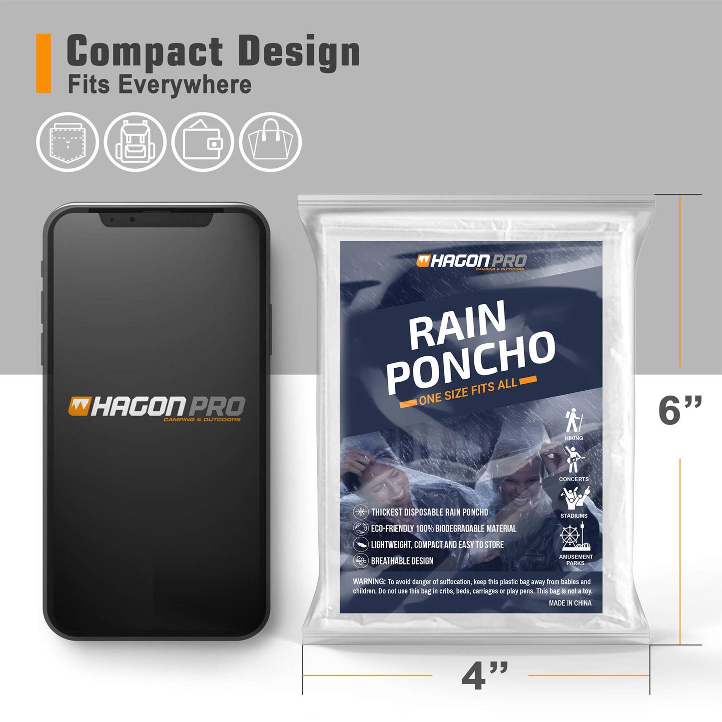 5 Pack Hagon PRO Disposable Rain Ponchos