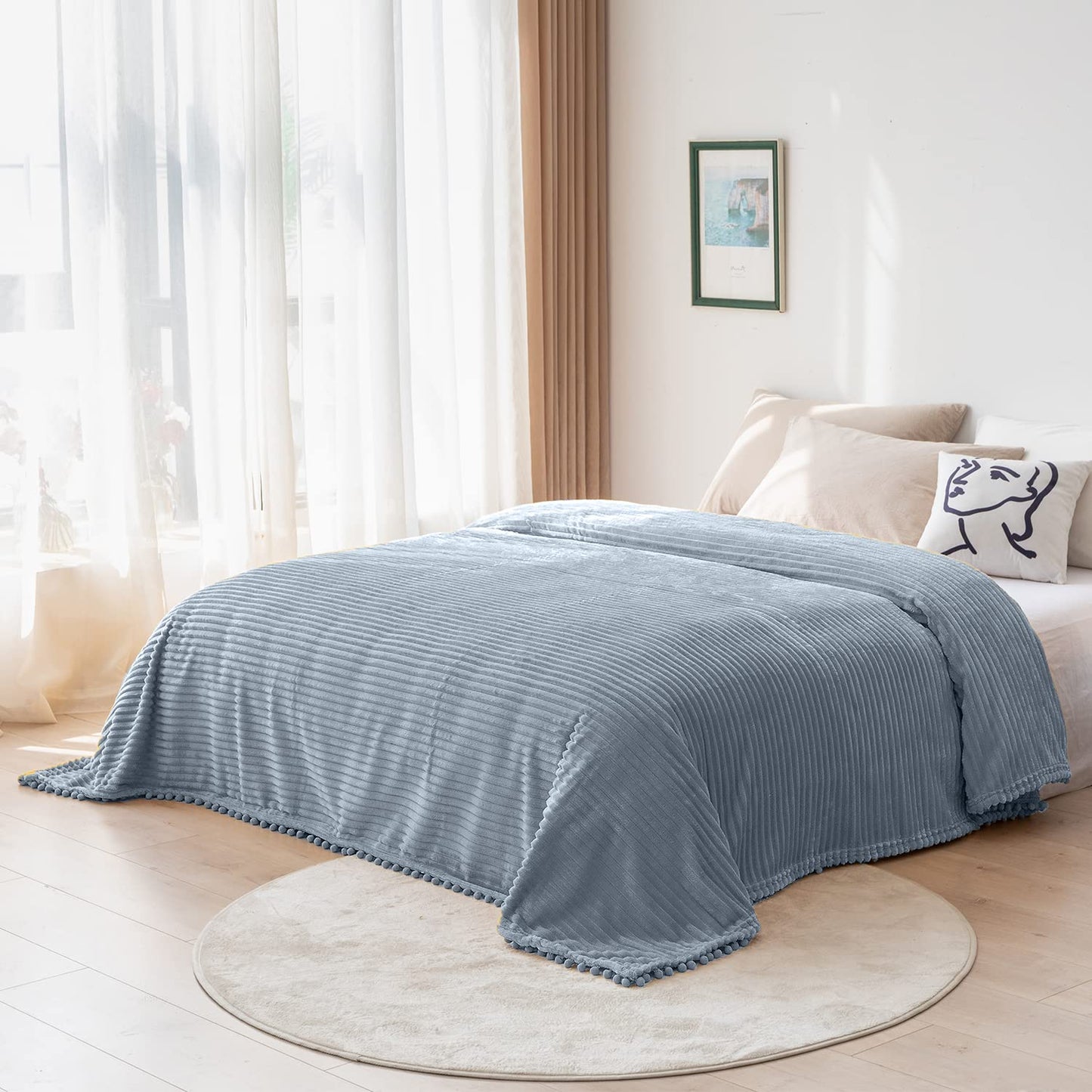 DISSA Plush Fleece Blanket Queen Size Grey