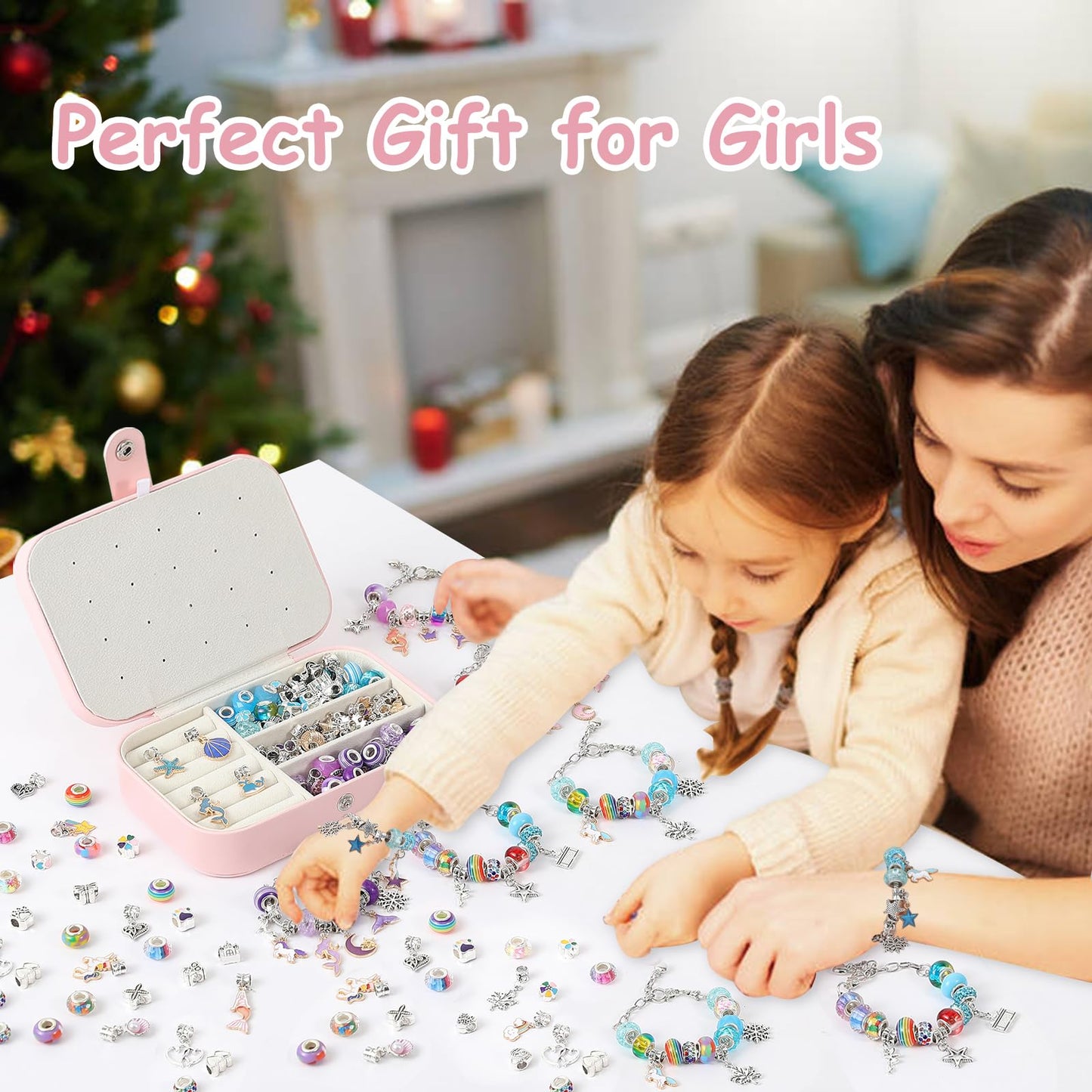 Niatsume Charm Bracelet Making Kit Jewelry Making Kit for Girls 8-12 Beads for Bracelets Friendship Bracelet Kit Gifts for 4 5 6 7 8 9 10 11 12 Year Old Girl(T5)
