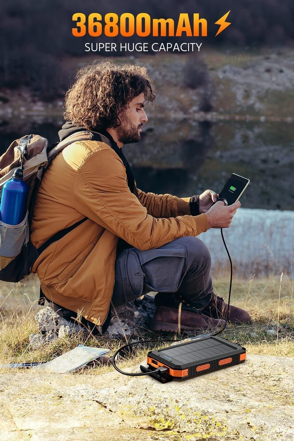 Feeke 36800mAh Solar Power Bank with Flashlight