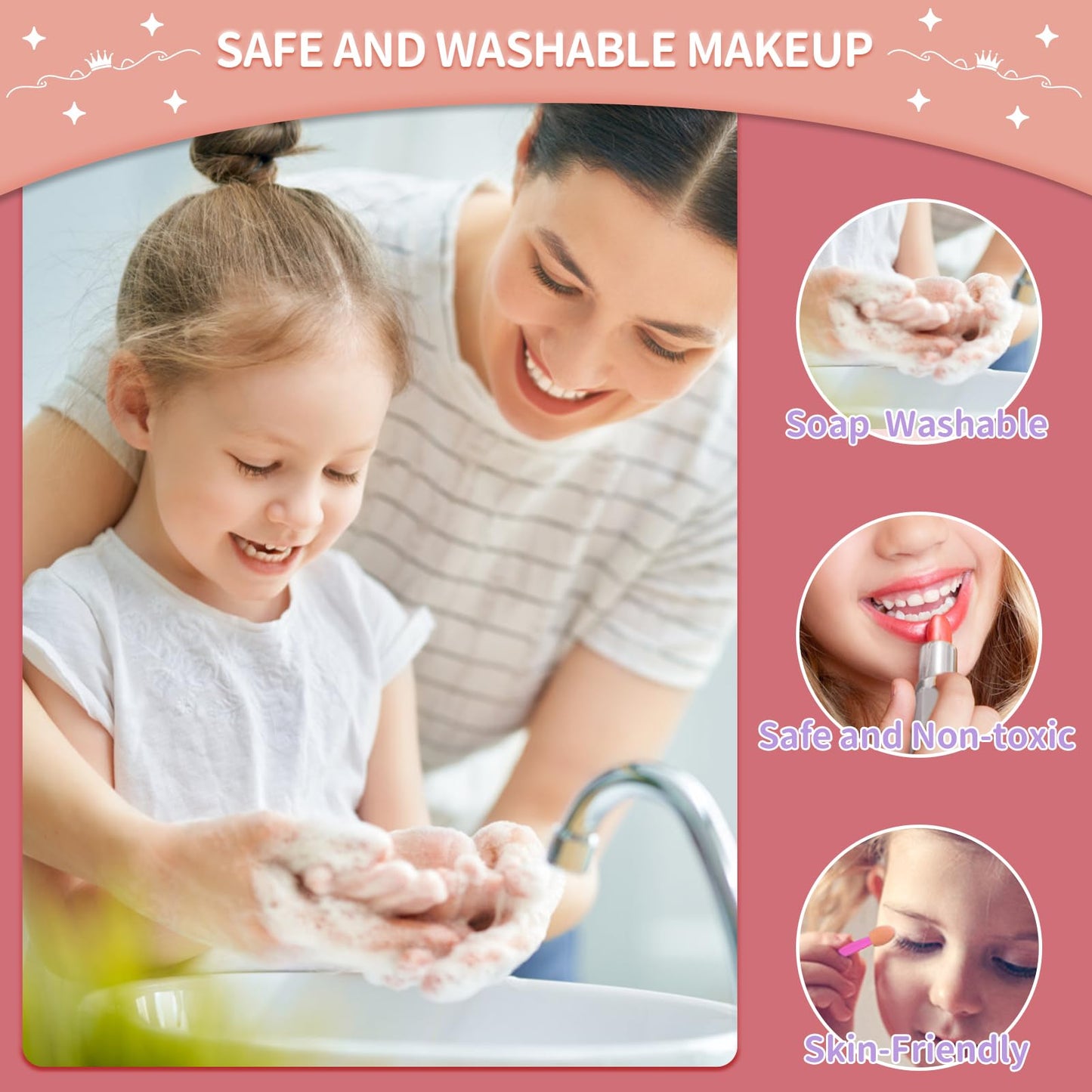Ci Vetch Kids Makeup Kit for Girl, Pretend Makeup for Toddlers Kids, Washable Non Toxic Make Up with Cosmetic Bag for Girls, Pretend Play Toy Makeup Set Gift for Little Girls Age 3 4 5 6 7 8 Years Old