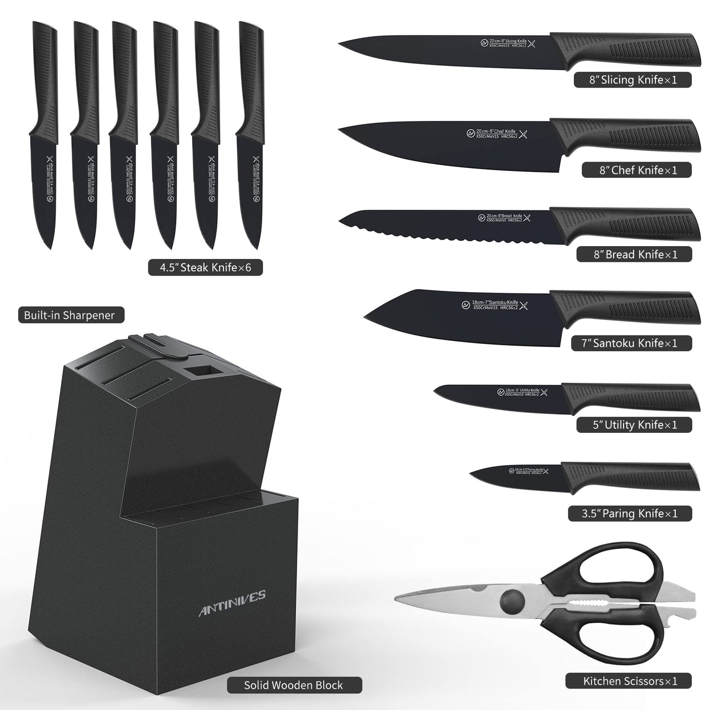 14-Piece Stainless Steel Knife Set with Block