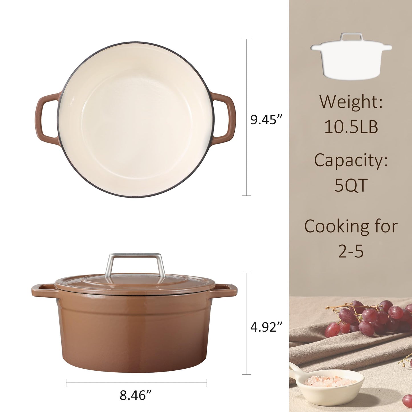 5QT CAROTE Enameled Cast Iron Dutch Oven