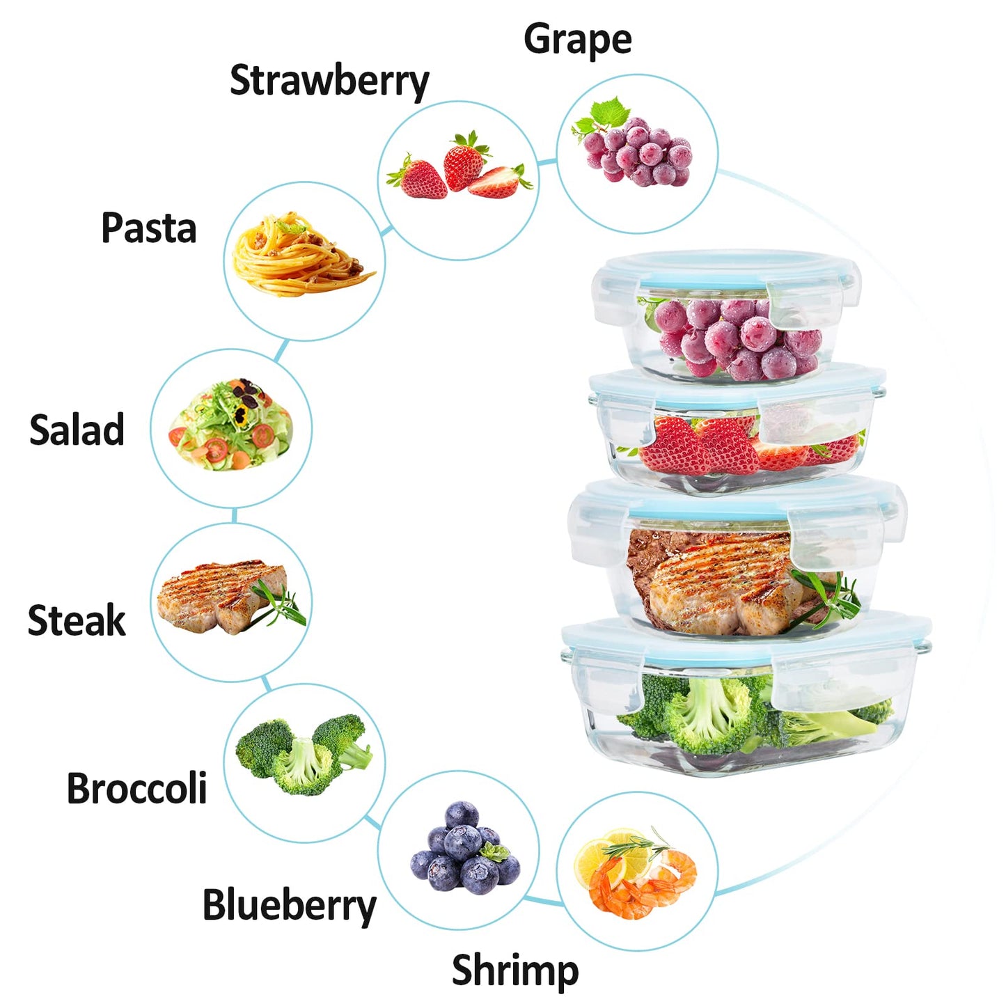 6-Pack Glass Food Storage Containers with Lids