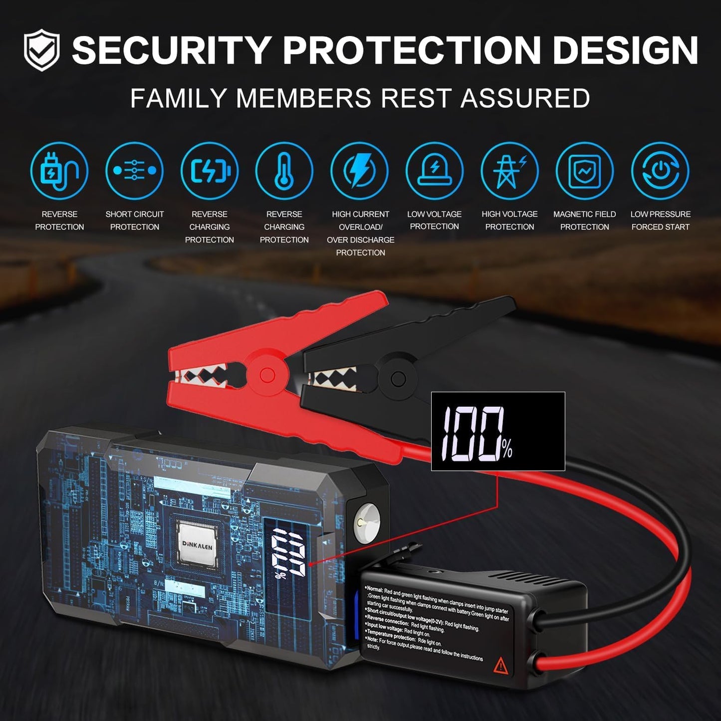 Portable 3000A Car Jump Starter with LED Lights