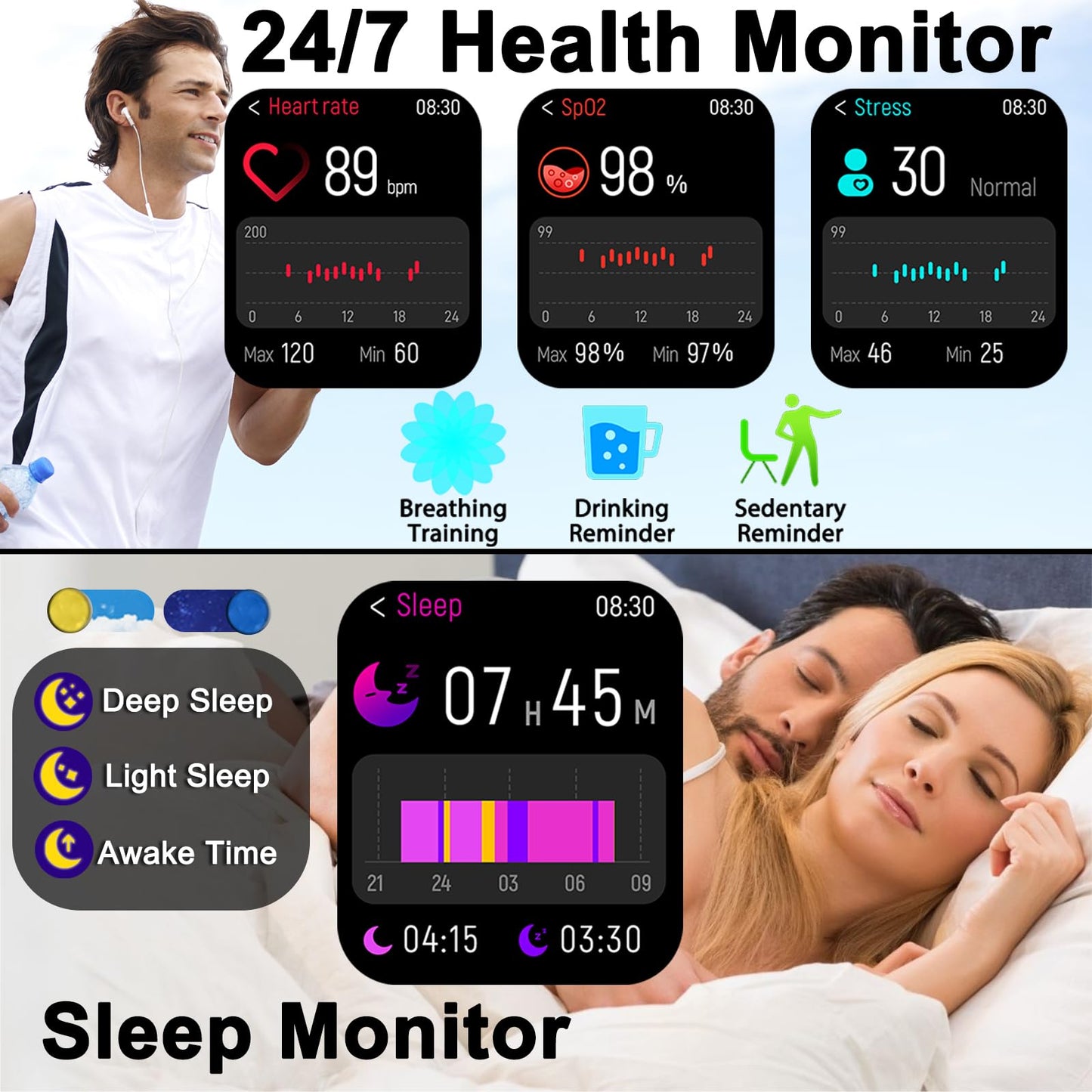 Fitness Tracker Smart Watch with Heart Rate Monitor