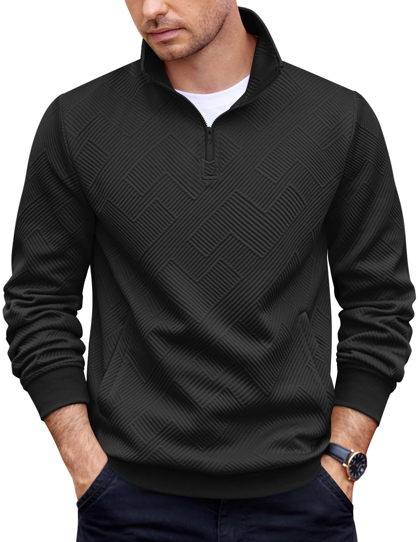 COOFANDY Quarter Zip Pullover Men Fashion Long Sleeve