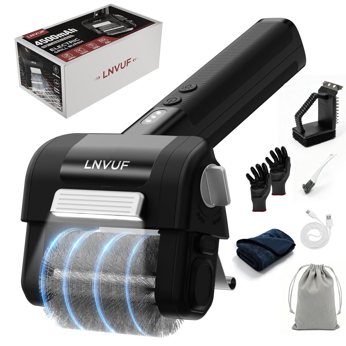 Electric Grill Brush with LED Light and Motor