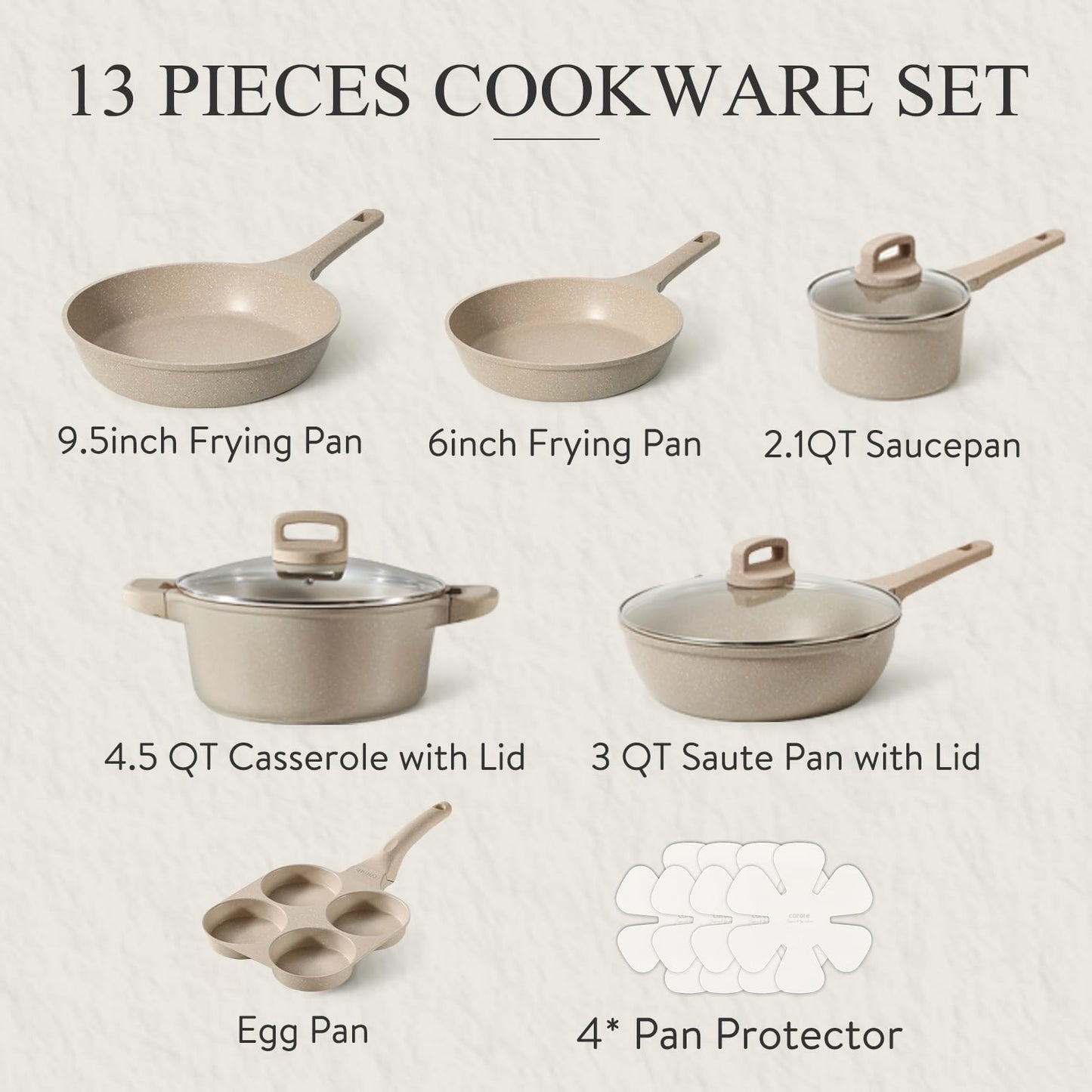 CAROTE 13-Piece Nonstick Cookware Set with Lids
