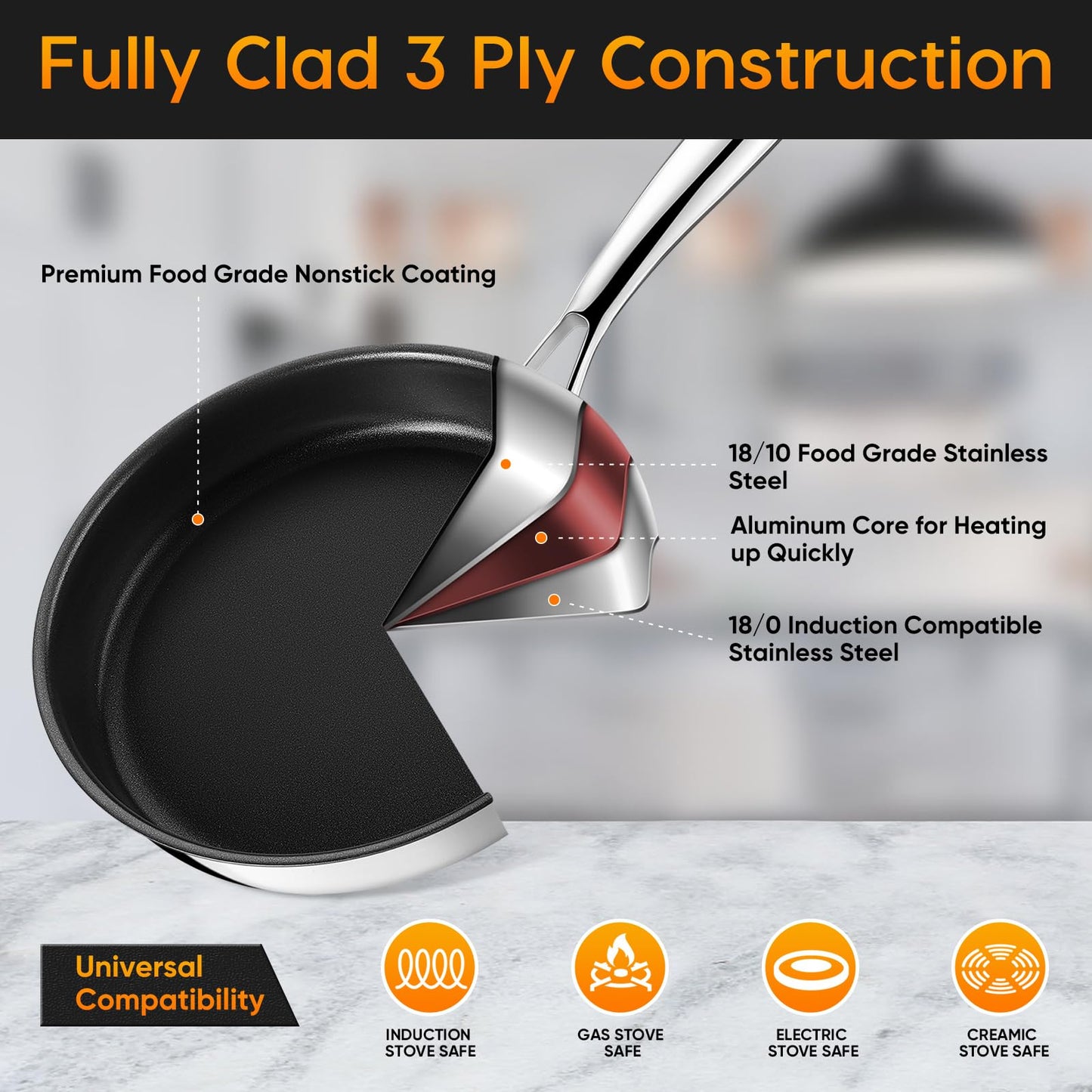 E-far 8" Nonstick Tri-Ply Frying Pan