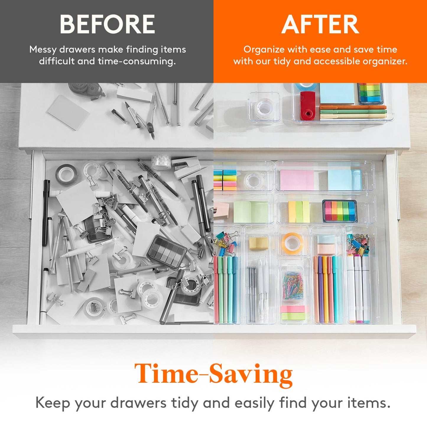 Lifewit 37PCS Clear Plastic Drawer Organizer Set