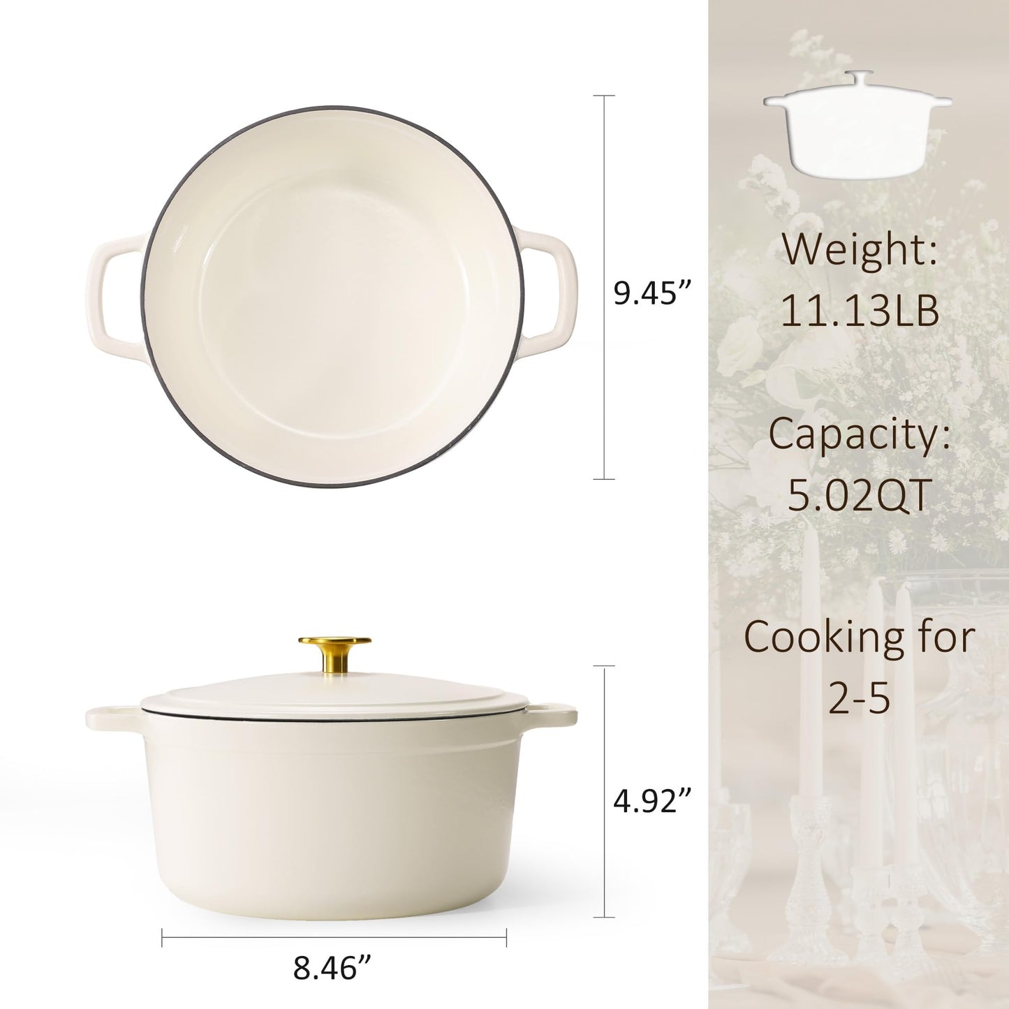 5QT Cast Iron Dutch Oven by CAROTE