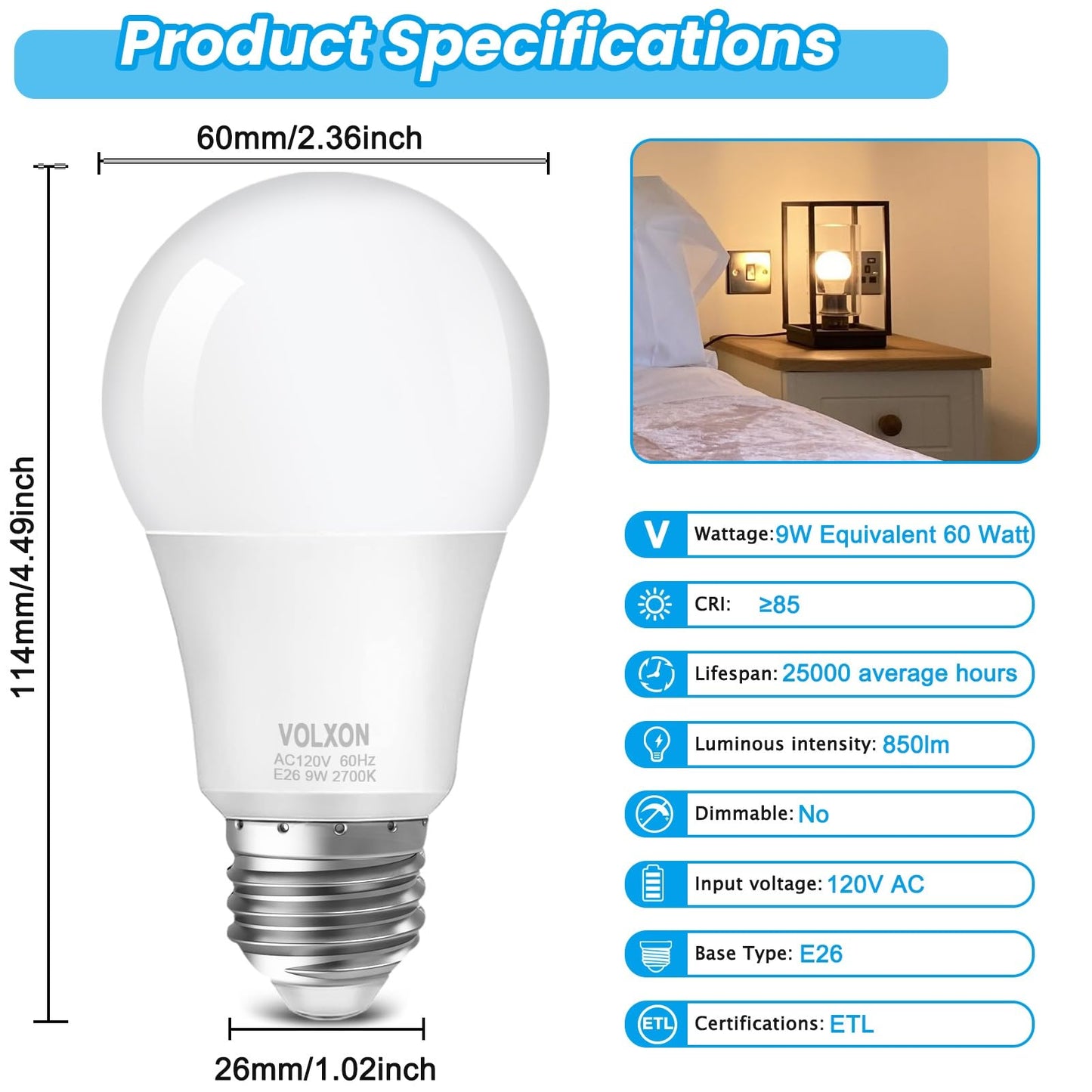 20 Pack Volxon LED Light Bulbs 60 Watt