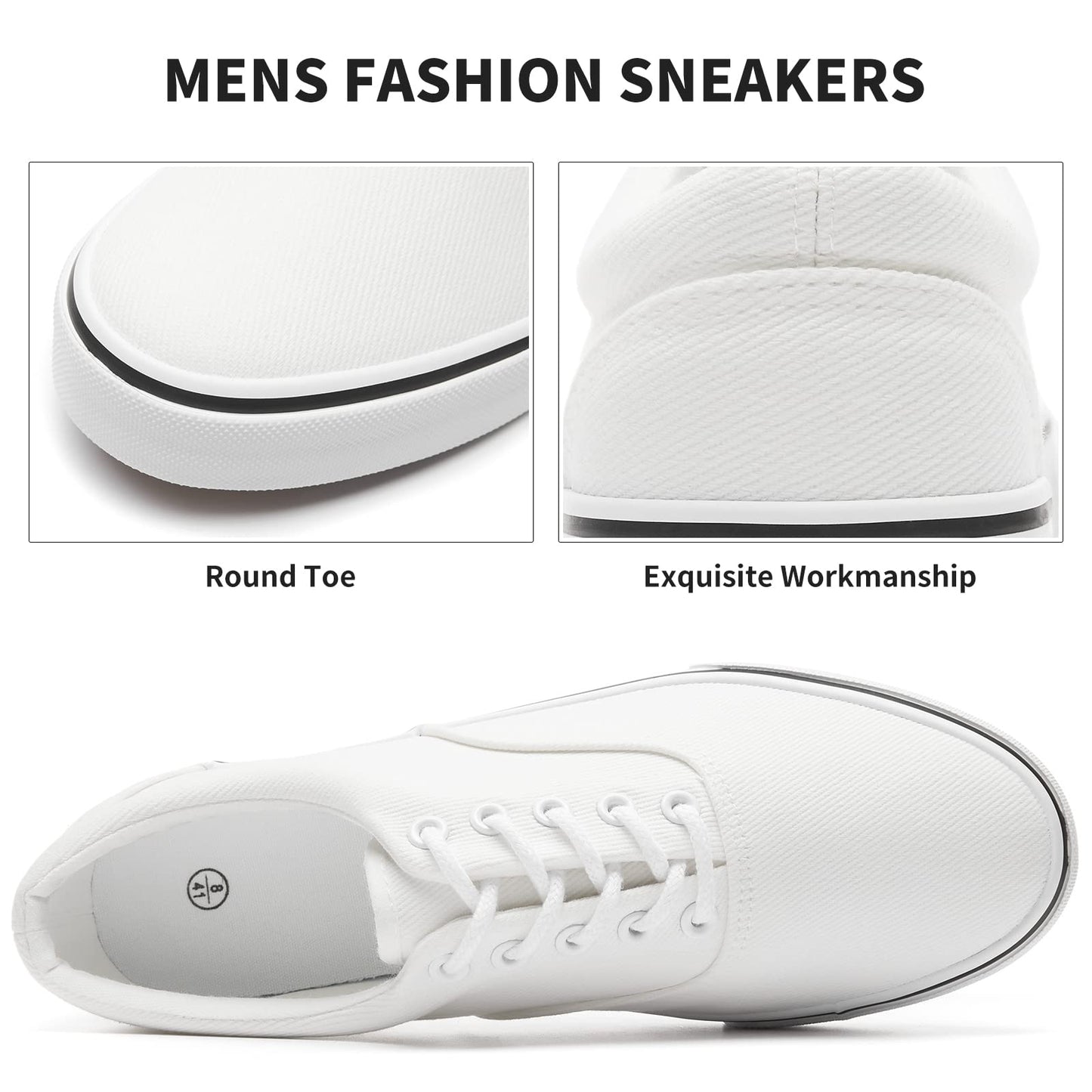 FRACORA Mens White Canvas Shoes Low Top Canvas Sneakers Lace Up Casual Shoes(White, US10)