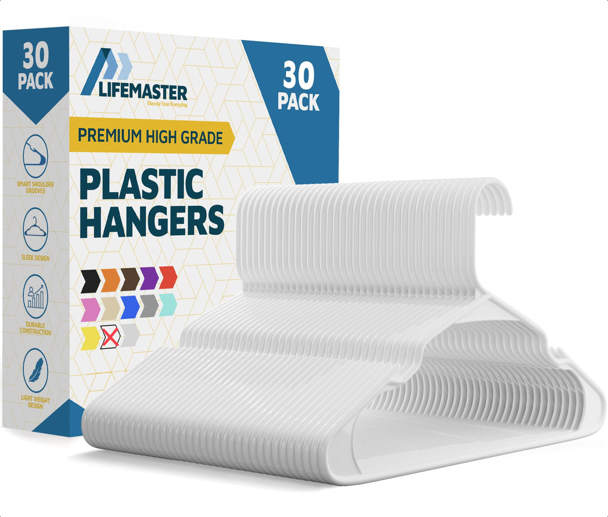 30 Pack Slim Non-Slip Plastic Clothes Hangers