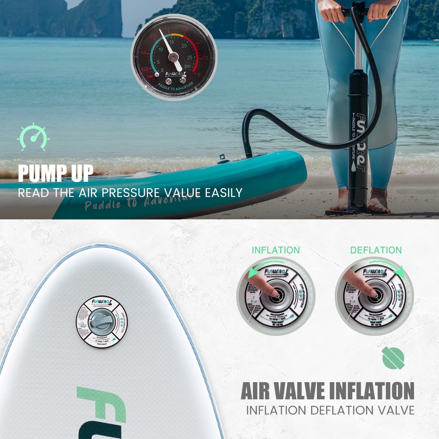 FunWater Inflatable 10'6×33"×6" Ultra-Light (17.6lbs) SUP for All Skill Levels Everything Included with Stand Up Paddle Board, Adj Floating Paddles, Pump, ISUP Travel Backpack, Leash,Waterproof Bag