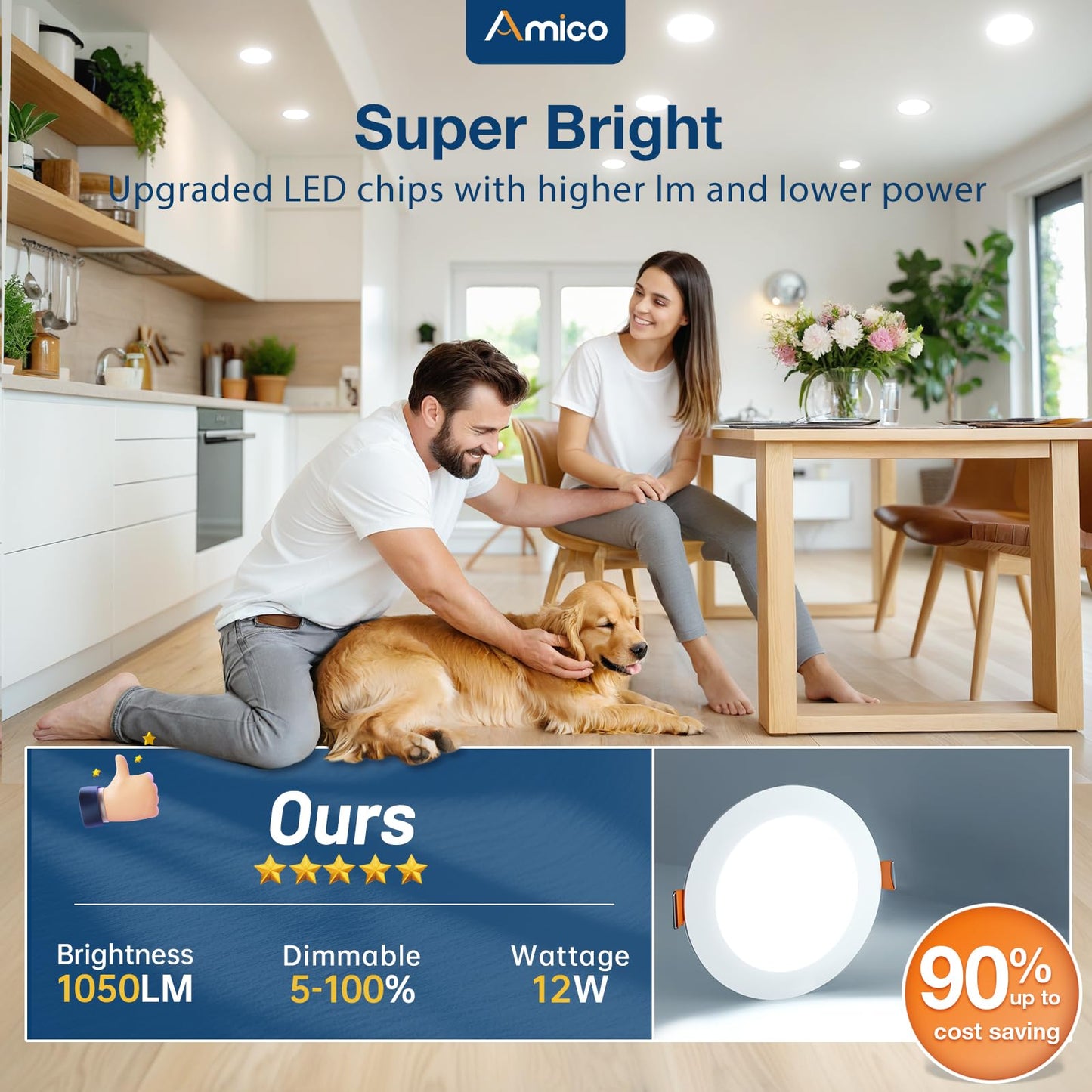 24 Pack Amico 6 Inch LED Recessed Lights