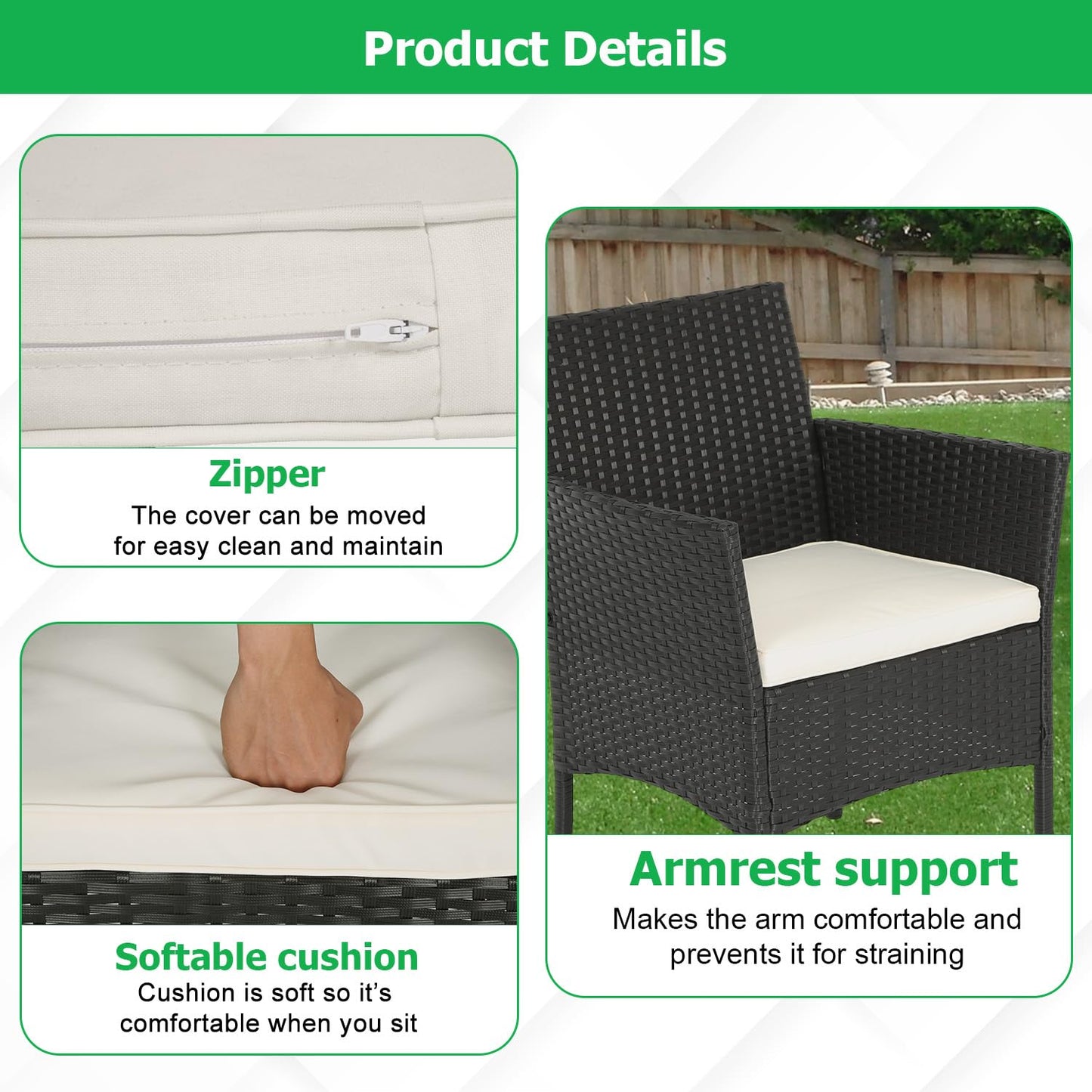 Outdoor Rattan Bistro Chair Set with Table