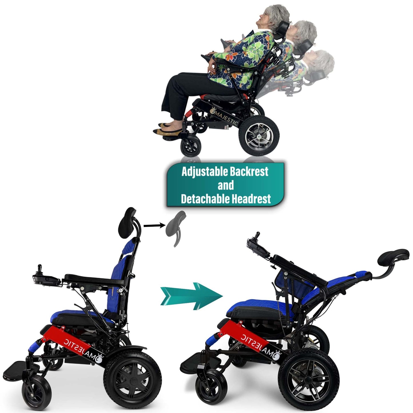 MALISA Electric Wheelchair, 19 Miles Long Range Power Wheelchair for Adults, Auto Reclining Backrest, Dual Battery Foldable Motorized Wheel Chair, Lightweight All Terrain Wheelchairs