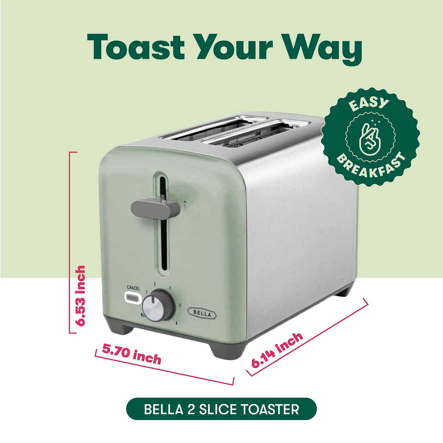 BELLA 2-Slice Toaster with Drop-Down Crumb Tray