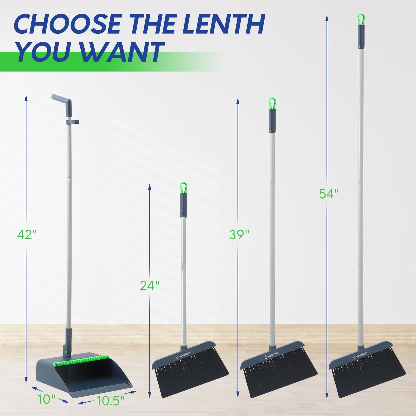 BOOMJOY Adjustable Broom and Dustpan Set